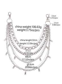 ROMWE Grunge Punk 1 Pc Punk Vintage Multilayer Rivet Alloy Waist Chain, Metal Teeth Pendant Pants Chain, - Silver - View 4