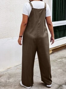 Calvaya Plus Size Women's Solid Color Double Pocket Wide Leg Loose Strap Jumpsuit