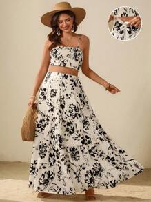 SHEIN Maternity Two Pieces Suits Summer Outfits For Women  Summer Outfits For Women - Black and White - View 1