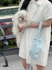 DAZY فستان قصير أكمام قصيرة مخصوص للفتيات المراهقات، منسوج، مناسب للصيف و العودة للمدرسة