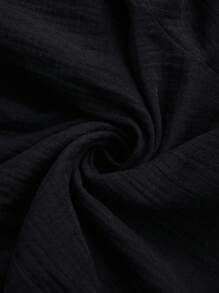 SHEIN LUNE 大码蝴蝶结木纽扣装饰连衣裙 - 黑色 - 查看 6