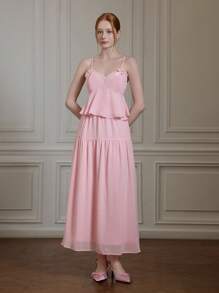 SHEIN MOD Bộ đồ hai mảnh vải chiffon màu hồng dành cho nữ mặc hàng ngày, Bộ đồ 2 món dành cho nữ, Bộ đồ mùa hè, Phong cách Boho, Kỳ nghỉ, Bãi biển, Bộ đồ hai mảnh đi nghỉ mát thư giãn, Trang phục ăn trưa cho nữ, Fairycore, Thanh lịch - Hồng - Xem 2