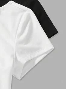 SHEIN BASICS 2pcs/Set Solid Color Knit Backless Fitted Women T-Shirts - Black and White - View 5