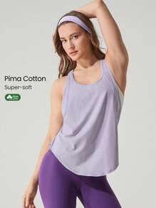 GLOWMODE Washed Pima Cotton Ready To Race Hip Length Racerback Active Tank Top Low Impact Daily Casual Wear - Mauve Purple - View 1