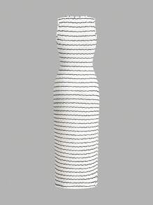 Easowa 女式休闲杏色纹理针织紧身连衣裙 - 黑與白 - 查看 3