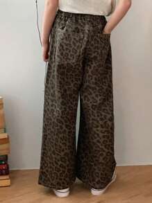 Hapijoa 少女牛仔裤，返校季豹纹印花 - 棕色 - 查看 3