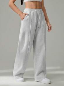 SHEIN Tall Women's Fall Pebble Detail Straight-Leg Sweatpants Graduation,Back To School Outfits,Graduation,Teacher Outfits For Women,Back To School - Grey - View 7