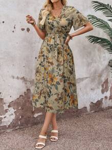 EMERY ROSE Summer Outfit Tropical Vacation Woman Clothes Women Midi Dresses - Multicolor - View 1