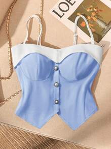 SHEIN Clasi 撞色纽扣优雅时尚夏季吊带背心