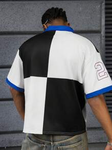 Manfinity Campus Court Herren Polo-Shirt im Universitätsstil in Schwarz & Weiß kariert mit Sport-Stern Aufdruck - Verschiedenfarbig - Übersicht 3