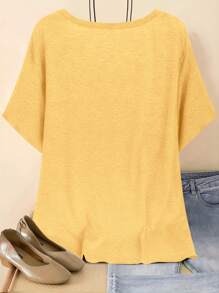 EMERY ROSE 大码女式V领短袖休闲宽松T恤 - 黃色 - 查看 2