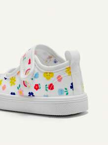 Cozy Pixies 1 双女童彩色花朵帆布魔术贴鞋，甜美可爱，舒适透气平底鞋，适合日常休闲穿着，四季皆宜 - 白色 - 查看 7