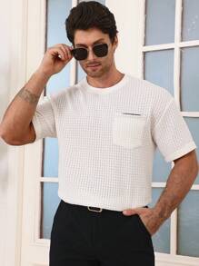 DAZY White Textured Fabric Floral Pattern Ribbon Men's T-Shirt, Summer - White - View 4