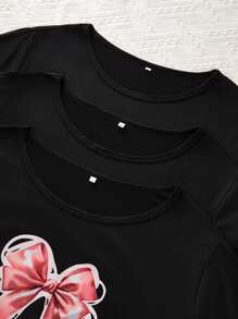 SHEIN 6pcs Plus Size Knit Round Neck Short Sleeve Top & Shorts Pajama Set, Outfits  Cozy And Elegant Details - Multicolor - View 5