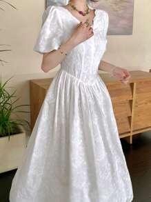 DAZY Vestido formal longo elegante bordado para mulheres, vestidos casuais para mulheres - Branco - Ver 6