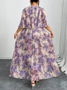 Reflora 大码女式夏季优雅褶皱雪纺连衣裙，飘逸长款漂亮连衣裙，女士优雅连衣裙，女士春季连衣裙，女士连衣裙，大码女式春季连衣裙，粉色连衣裙，女士长裙，花裙，女士紫色连衣裙，飘逸连衣裙，女士连衣裙，优雅礼服，女士夏季服装，工作夏装 - 紫色 - 查看 2