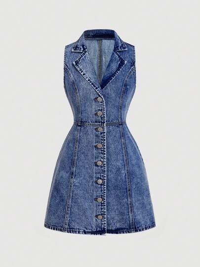 SHEIN MOD MOD 女式无袖修身迷你牛仔连衣裙，商务休闲女装，优雅女装，复活节女装，女式牛仔装，女式演唱会服装，圣帕特里克节服装，春假服装，复古风女装