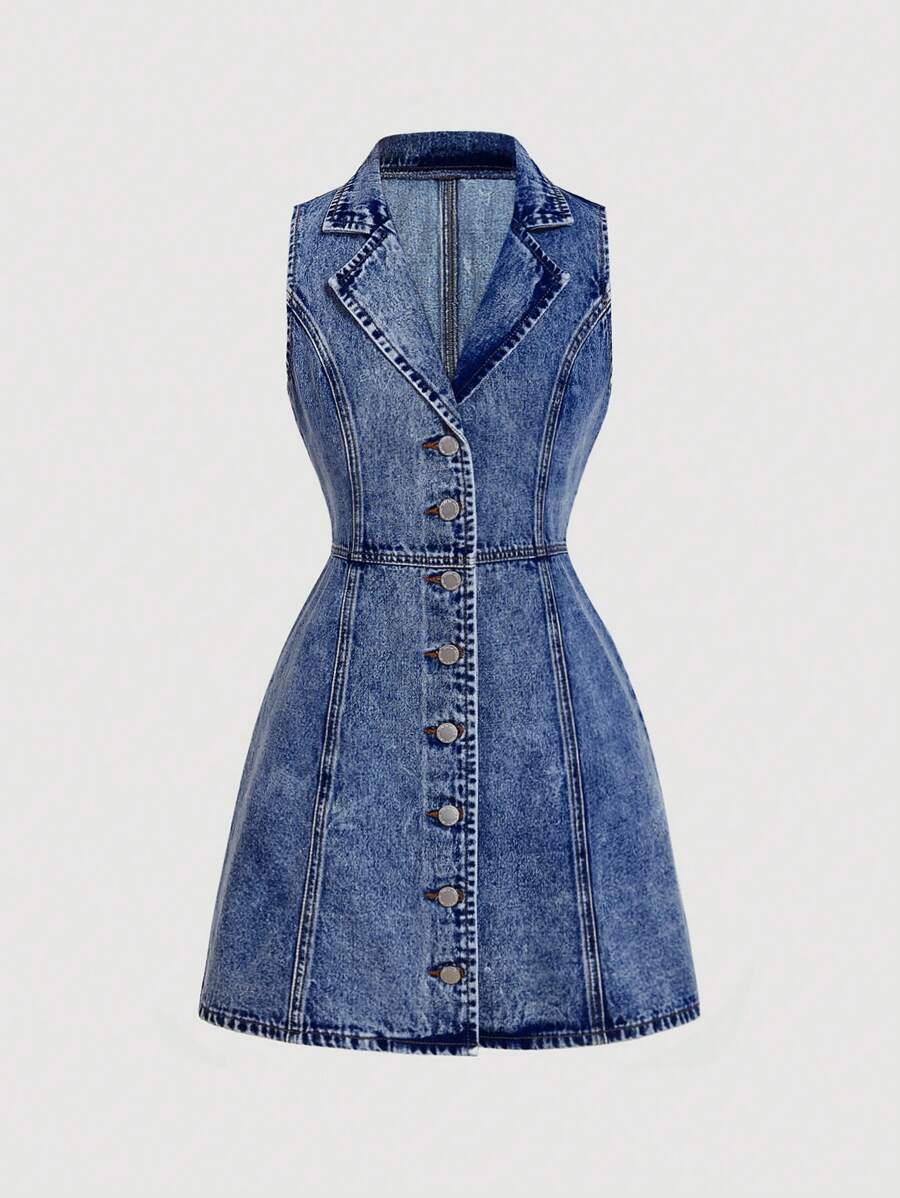 SHEIN MOD MOD Women's Sleeveless Fitted Mini Denim Dress, Business Casual Woman, Dresses For Women Elegant, Easter Dress Women, Cowgirl Outfits For Women, Concert Outfit Women, St Patrick Day Outfit, Spring Break Outfits, Old Money Style Women - Dark Wash - View 1