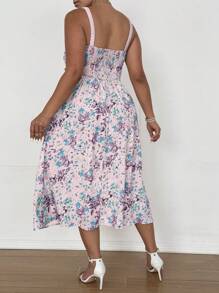 SHEIN LUNE 大码女式法式印花高开衩连衣裙 - 彩色 - 查看 2