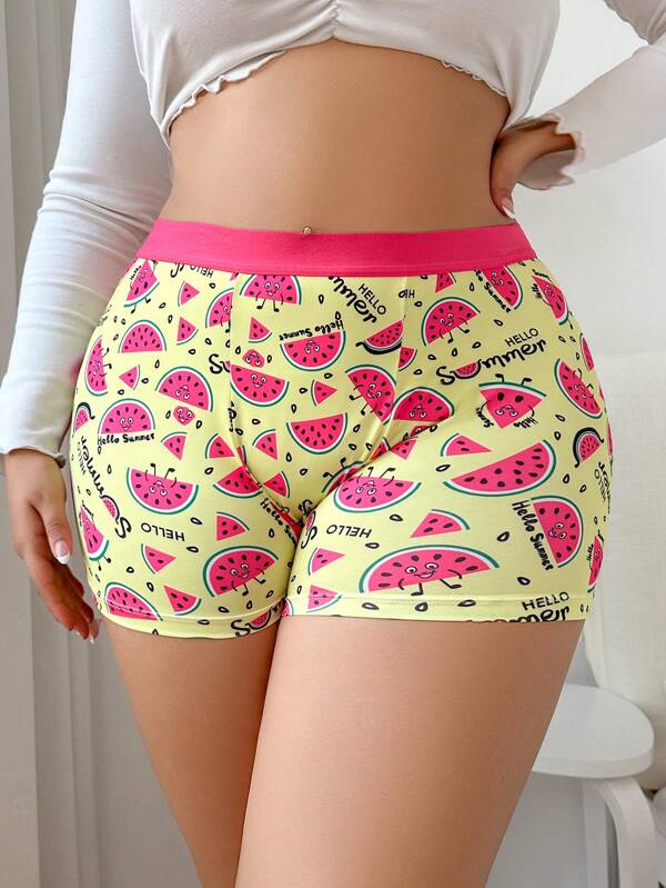 Eraneu 1pc Plus Size Women Sweet Strawberry Print Comfy Hipster Panty