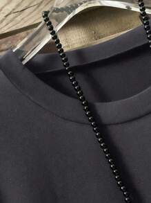 Plus Size Women's Solid Color Round Neck Short Sleeve Button Design Casual T-Shirt - Dark Grey - View 5