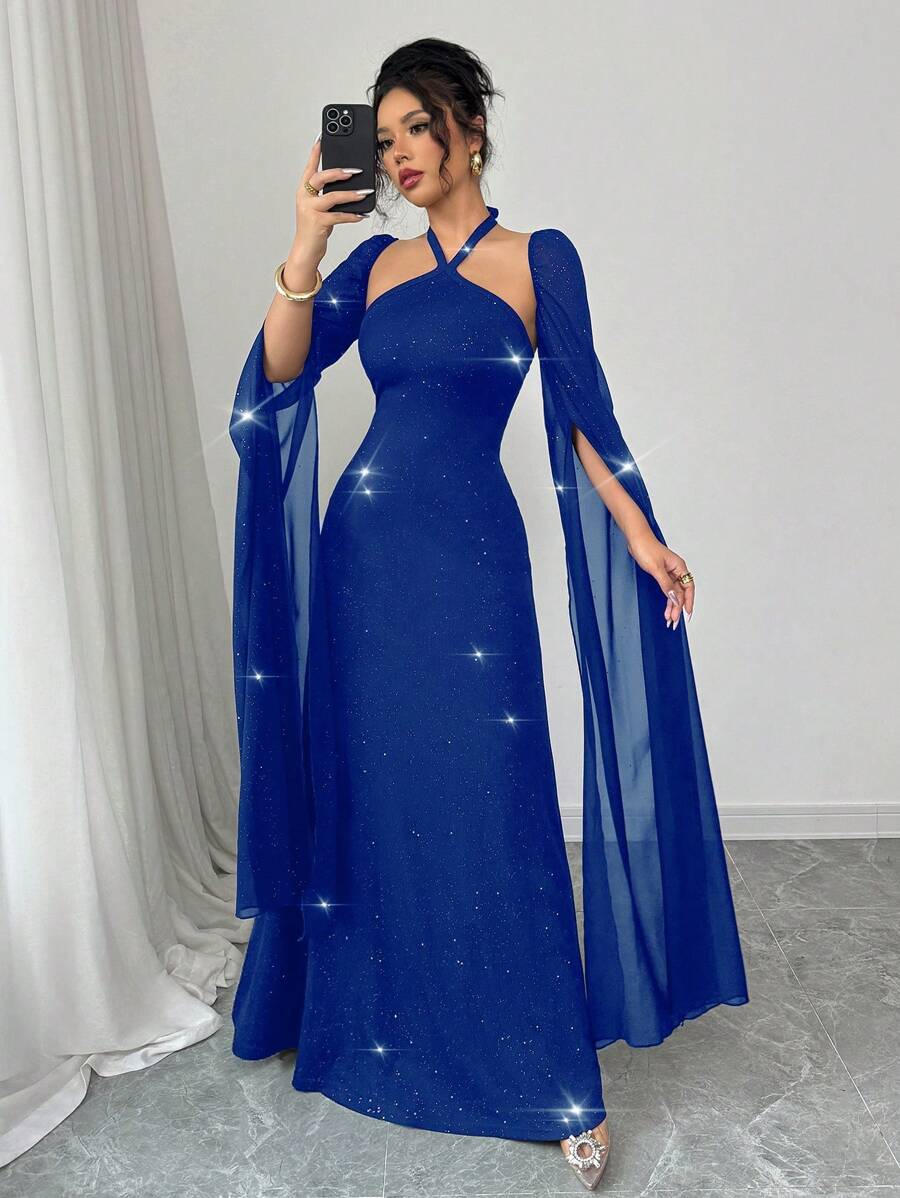 Rafferiza Black Party Maxi Halter Dress For Women - Blue - View 1