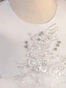 SHEIN Girl's (Small) 3D Applique Mesh Flounce Design Backside Bowknot Draped Elegant And Luxurious Banquet Dress, Suitable For Birthday Party, Runway, Wedding Ceremony - White - View 7