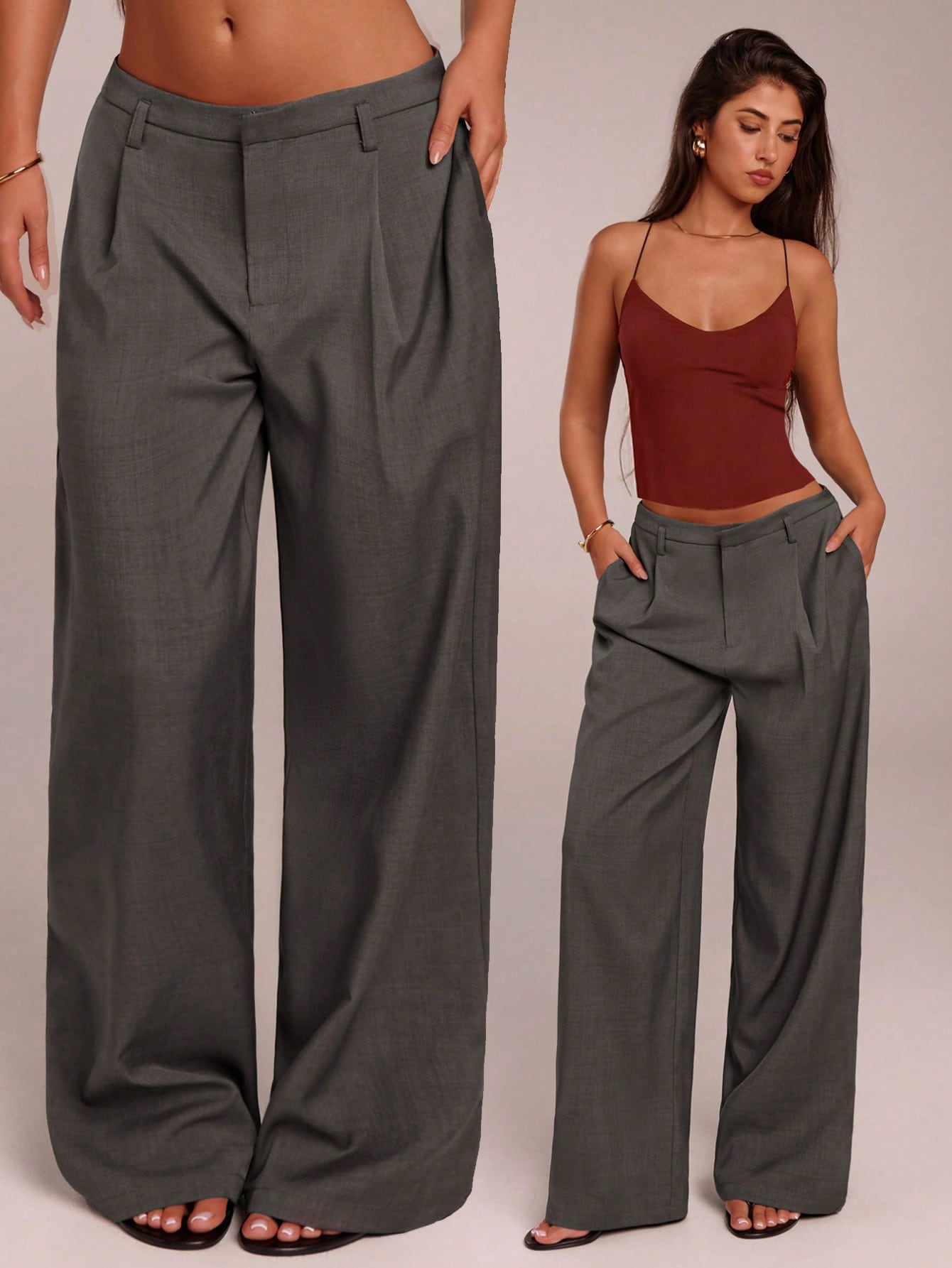 Dark grey casual long pants
