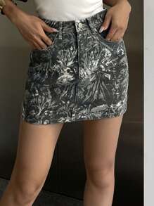 DAZY Women's Casual All-Over Print Diagonal Pocket Denim Mini Skirt, Summer Jeans Skirt - Army Green - View 8