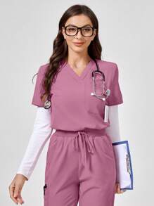 TaskEZ Scrub Uniform Set: Short Sleeve V-Neck Top And Long Pants