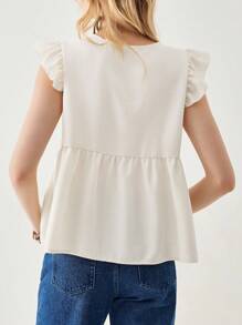 Florisole 女式春夏 V 领杏色流苏和刺绣花卉短袖衬衫