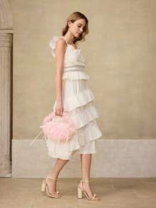 MOTF PREMIUM FAUX PEARL AND BOW MESH TOP HANDLE BAG, NEW ARRIVAL FUR BAG FOR WOMEN - Pink - View 4