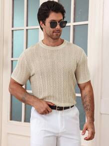 DAZY Men's Textured Striped Knit Sweater, Summer - Apricot - View 6