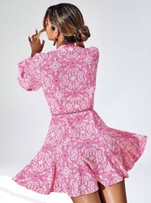 Aveloria Modichic Random Printed Long Sleeve Dress Fall Cloth For Women - Hot Pink - View 2