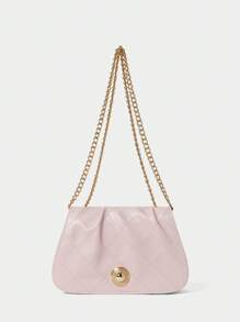 SHECARRY Bolsa de mão minimalista elegante com decoração de metal para mulheres, bolsa de armazenamento casual diária - Rosa - Ver 1