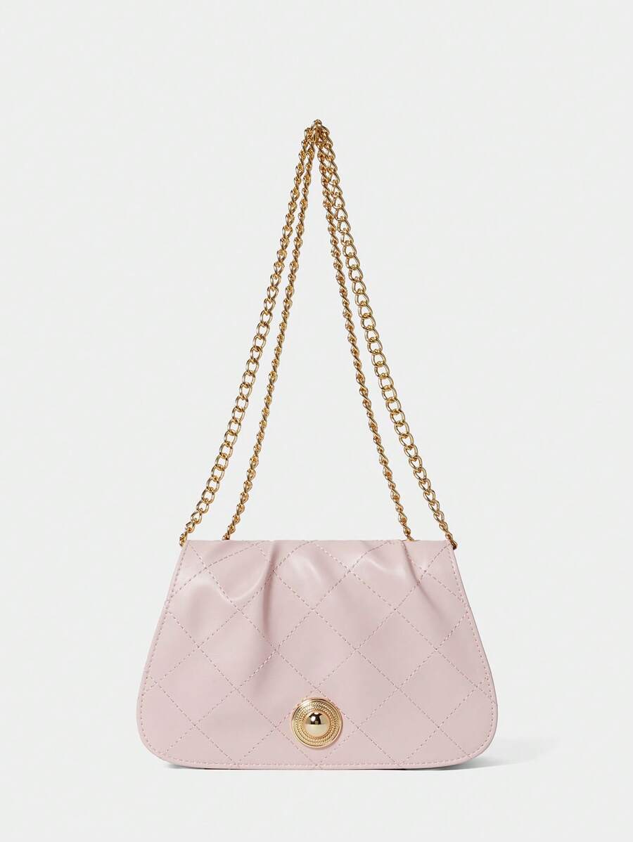 SHECARRY Bolsa de mão minimalista elegante com decoração de metal para mulheres, bolsa de armazenamento casual diária - Rosa - Ver 1