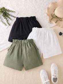 3pcs/Set Girls Casual Loose Comfortable Shorts, Suitable For Vacation, Outing And Daily Commute Girls Summer Clothes Shorts