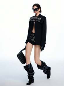 LYSMO Black Eyelet Studded Suit Set - Spring/Summer - Party/Y2K In Fall/Winter - Black - View 4