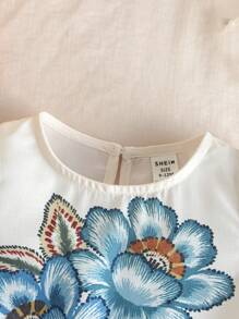 SHEIN Vestido de manga corta con patrón floral de color albaricoque adorable para bebé niña en verano - Multicolor - Ver 5