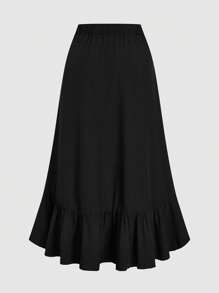 Sweetra Damen V-förmiger Rüschensaum Rock mit Tunnelzug in der Taille, Split, Retrostil, Weinrot, Frühling/Sommer, geeignet für Valentinstag, Party, Boho