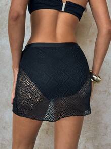 SHEIN Swim Women Solid Color Hollow Out Design Sexy Bikini Bottom For Summer Beach Vacation - Black - View 2