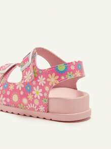 Cozy Pixies 1 双夏季可爱女童粉色碎花图案钩环休闲公主时尚百搭软底平底凉鞋