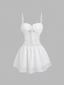 Sweetra Vestido corto sexy y cómodo con bordado - Blanco - Ver 1