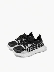 JNSQ 1 Pair Fashion Casual All-Match Versatile Comfortable Soft Bottom Breathable Lace-Up Sneakers, Suitable For All Seasons And Back To School - Black - View 2