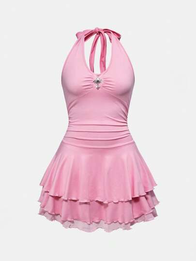 J-Fashion Punk Cross Decor Multi-Layer Necklace Mini Dress