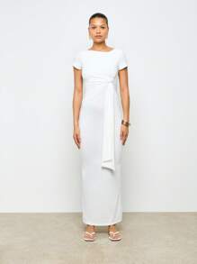 AiiRZ T-Shirt Fitted Maxi Dress With Side Drape Ruching - White - View 1