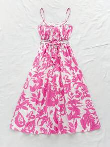 Soleia Women's Vacation Loose Fit Floral Print Hollow Out Waist Long Swing Dress, Suitable For Summer, Christmas, Party, Valentine's Day, Date, Afternoon Tea - Multicolor - View 2