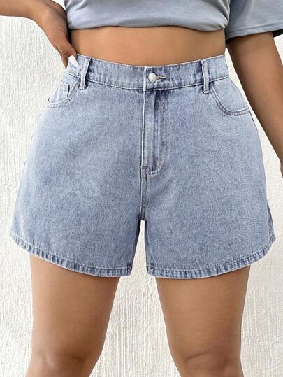 Elaquor 大码女式口袋装饰宽松休闲百搭牛仔短裤