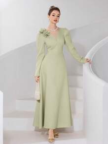 Modelyn Vestido de mujer elegante de unicolor con decoración floral 3D