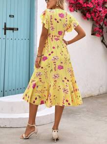 Breezaya Vestido midi estilo envolvente con estampado floral para mujeres